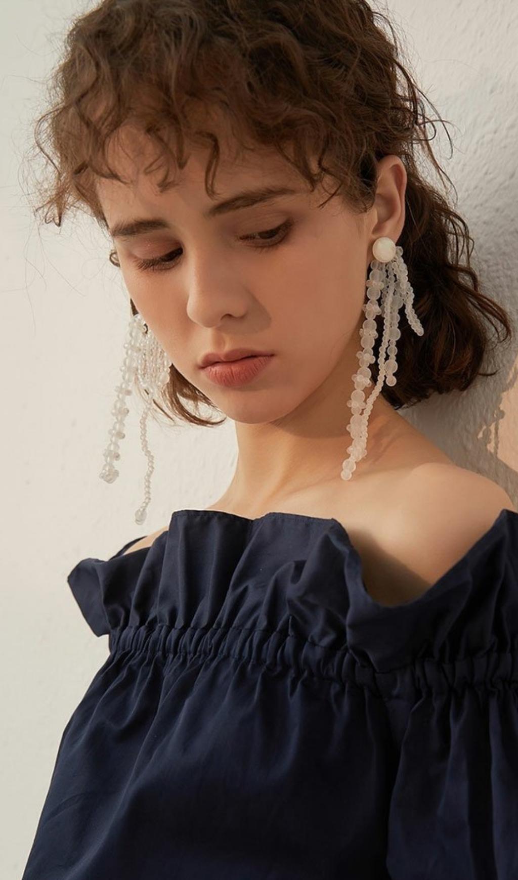 Fashionslee Women Amira White Pearl Acrylic Tassel Earrings