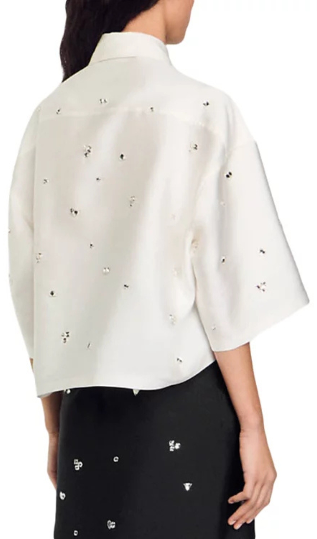 Fashionslee Women Mentissa Oversized Cropped Embellished Shirt