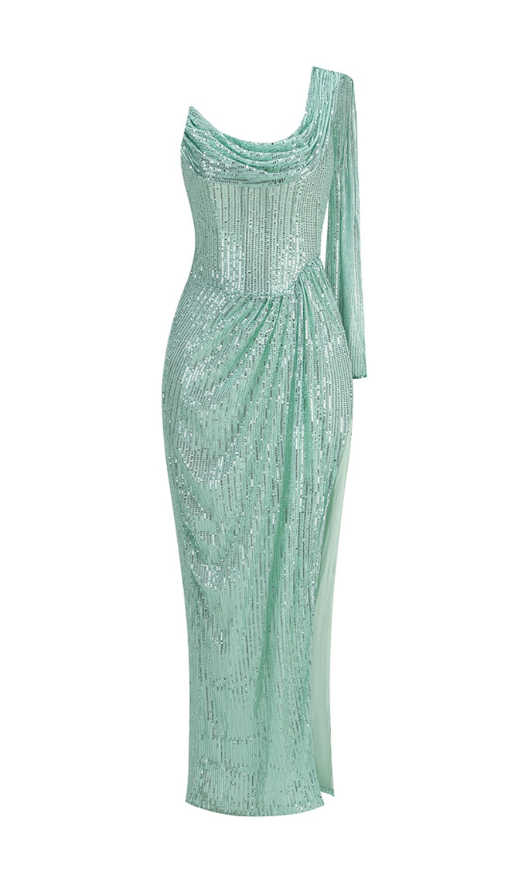 aaf93fa0f503511f183fa69251f75f87.jpg Fashionslee Women One Shoulder Sequin Maxi Dress Green