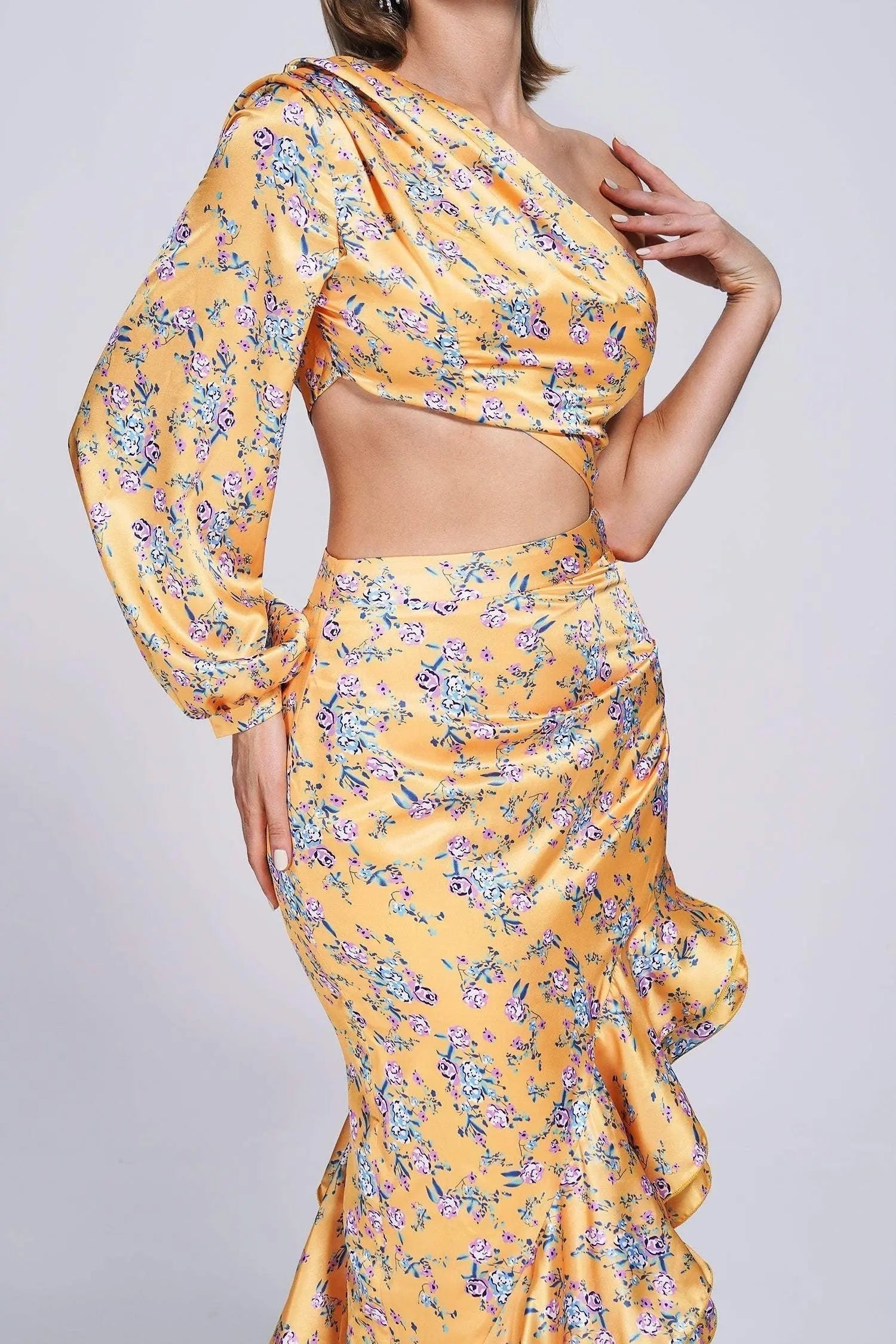 VINTAGE FLORAL ONE SHOULDER MAXI DRESS - OWNCI VINTAGE FLORAL ONE SHOULDER MAXI DRESS - OWNCI