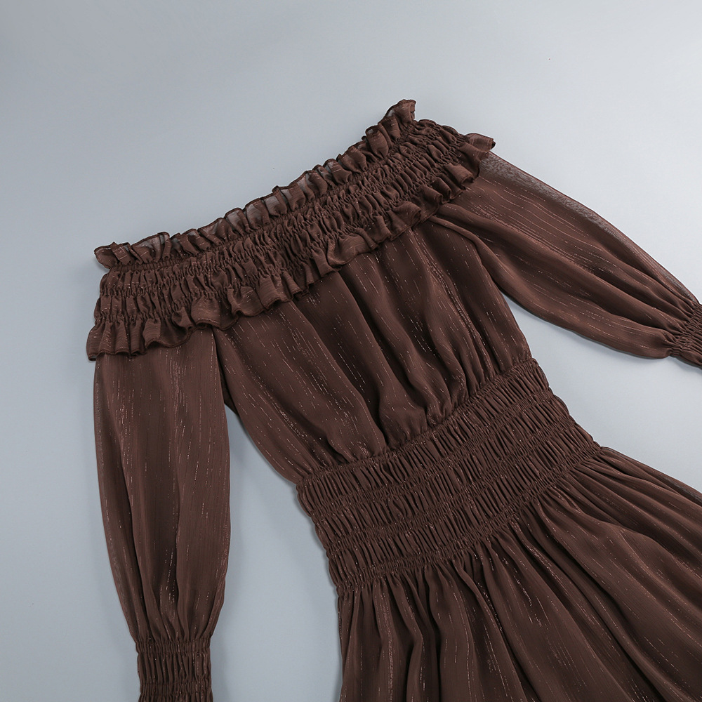 ab0ffc901b95c34170553cb6c74773c0.jpg Fashionslee Women Tiffany Brown Off-shoulder Maxi Dress with Ruched Trim