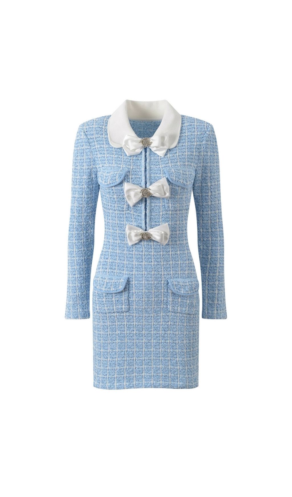 TRENDING BLUE KNIT COLLAR MINI DRESS - OWNCI TRENDING BLUE KNIT COLLAR MINI DRESS - OWNCI