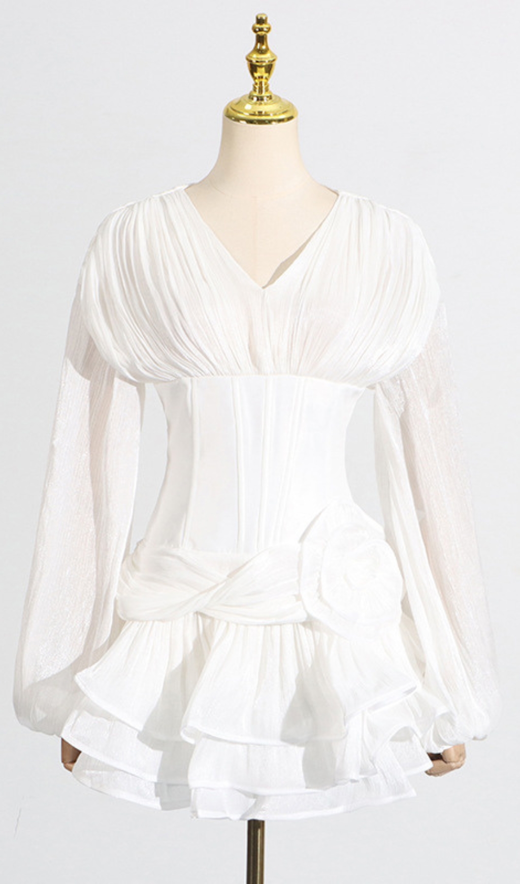 Fashionslee Women Darion White Corset Flower Long Sleeve Mini Dress