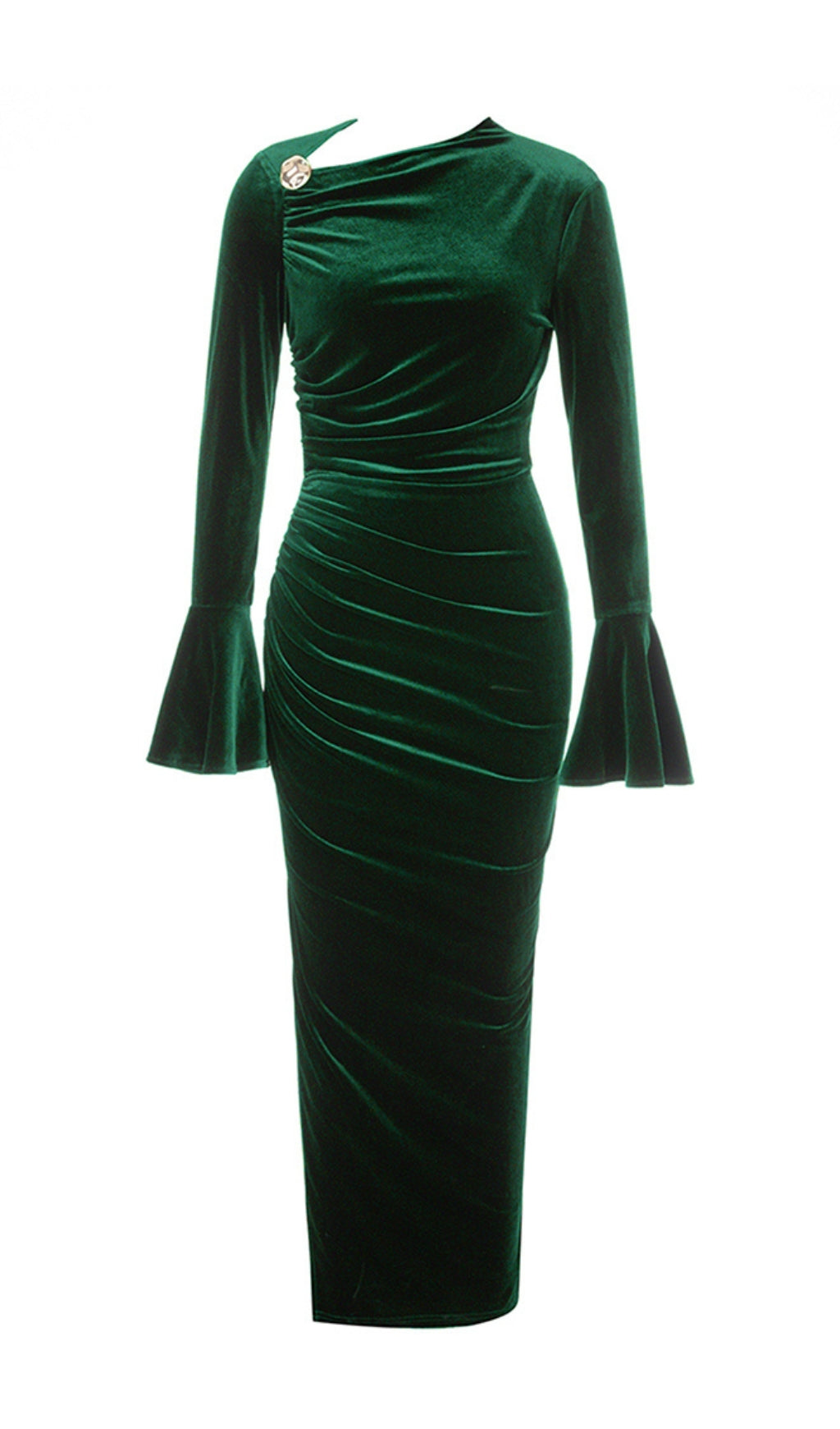 TRENDING GREEN FLOUNCE DRESS WITH SPLIT - OWNCI TRENDING GREEN FLOUNCE DRESS WITH SPLIT - OWNCI