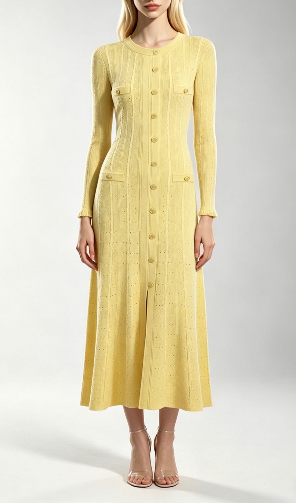 Fashionslee Women Kilenya Yellow Knit Long Sleeve Midi Dress
