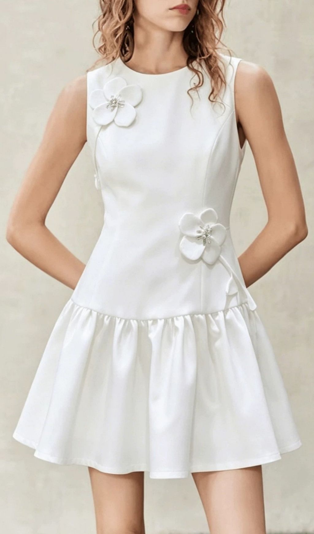 Fashionslee Women Kimimela Sleeveless Diamante Flower Mini Dress