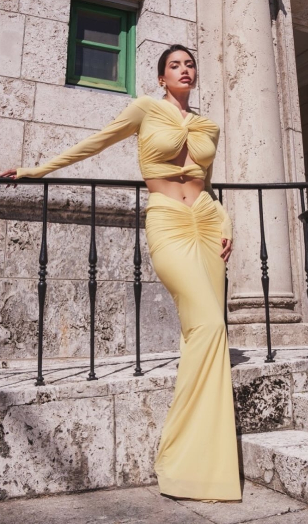 ab9ffa0fb0fc1769c03cfe1da6973840.jpg Fashionslee Women Darby Yellow Knot Long Sleeve Maxi Dress
