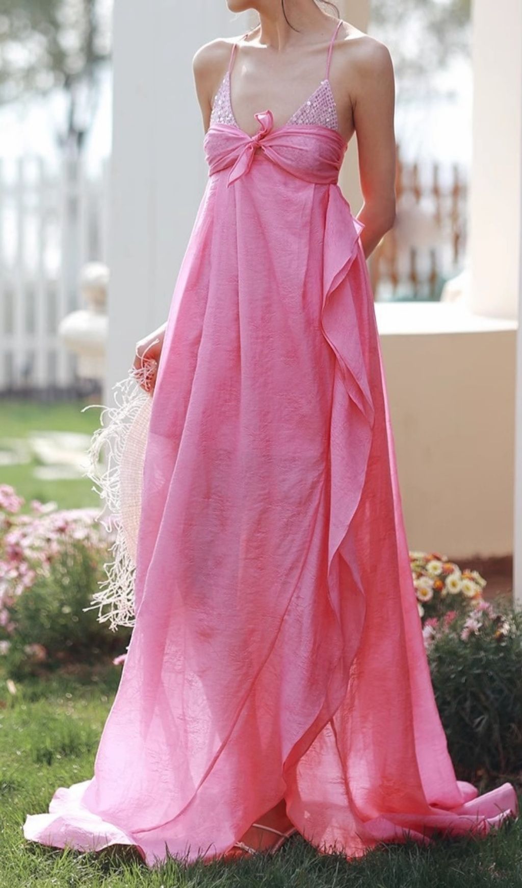 Fashionslee Women Keyah Pink Strappy Sequin Maxi Dress