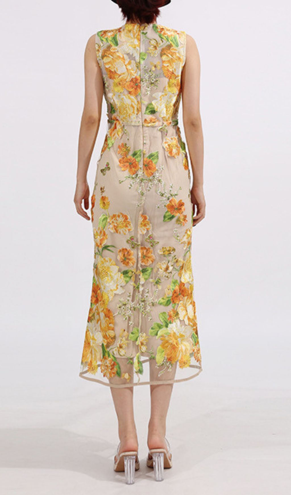 Fashionslee Women Elowen Yellow Sleeveless Flower Embroidery Midi Dress