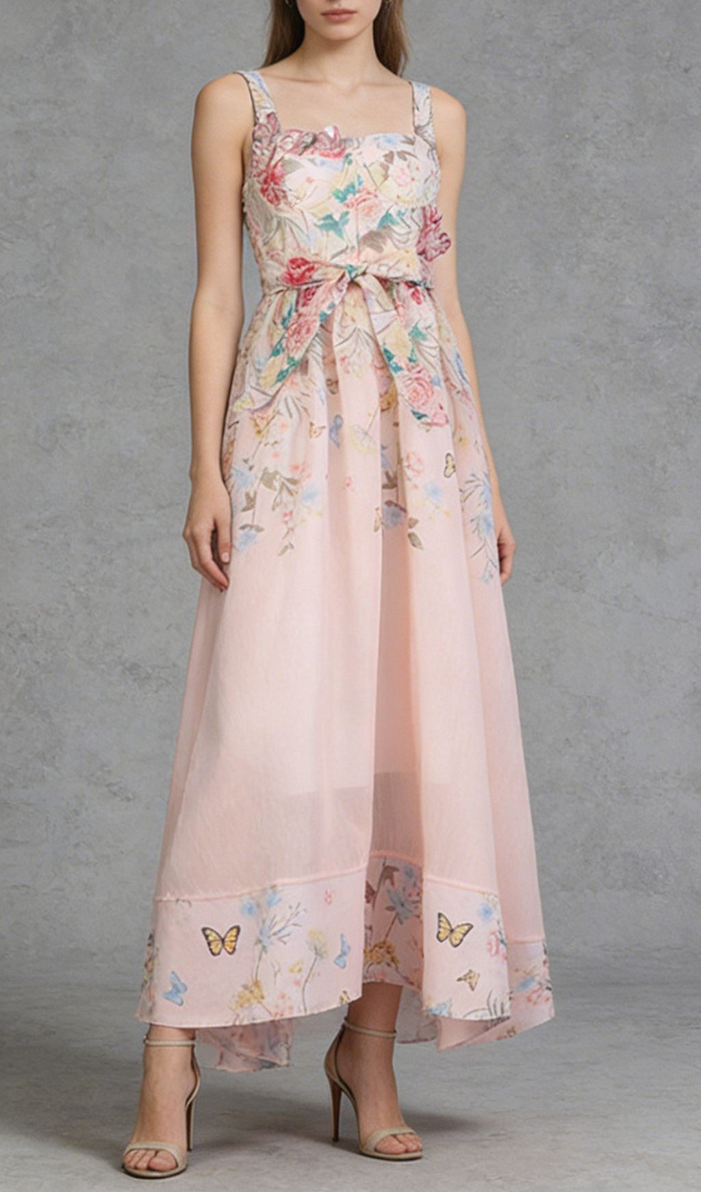 Fashionslee Women Kader Pink Butterfly Printed Maxi Dress