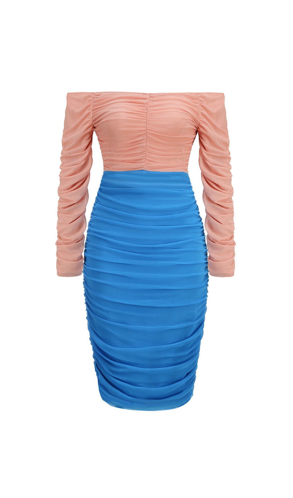 VINTAGE OFF-SHOULDER RUCHED MIDI DRESS - OWNCI
