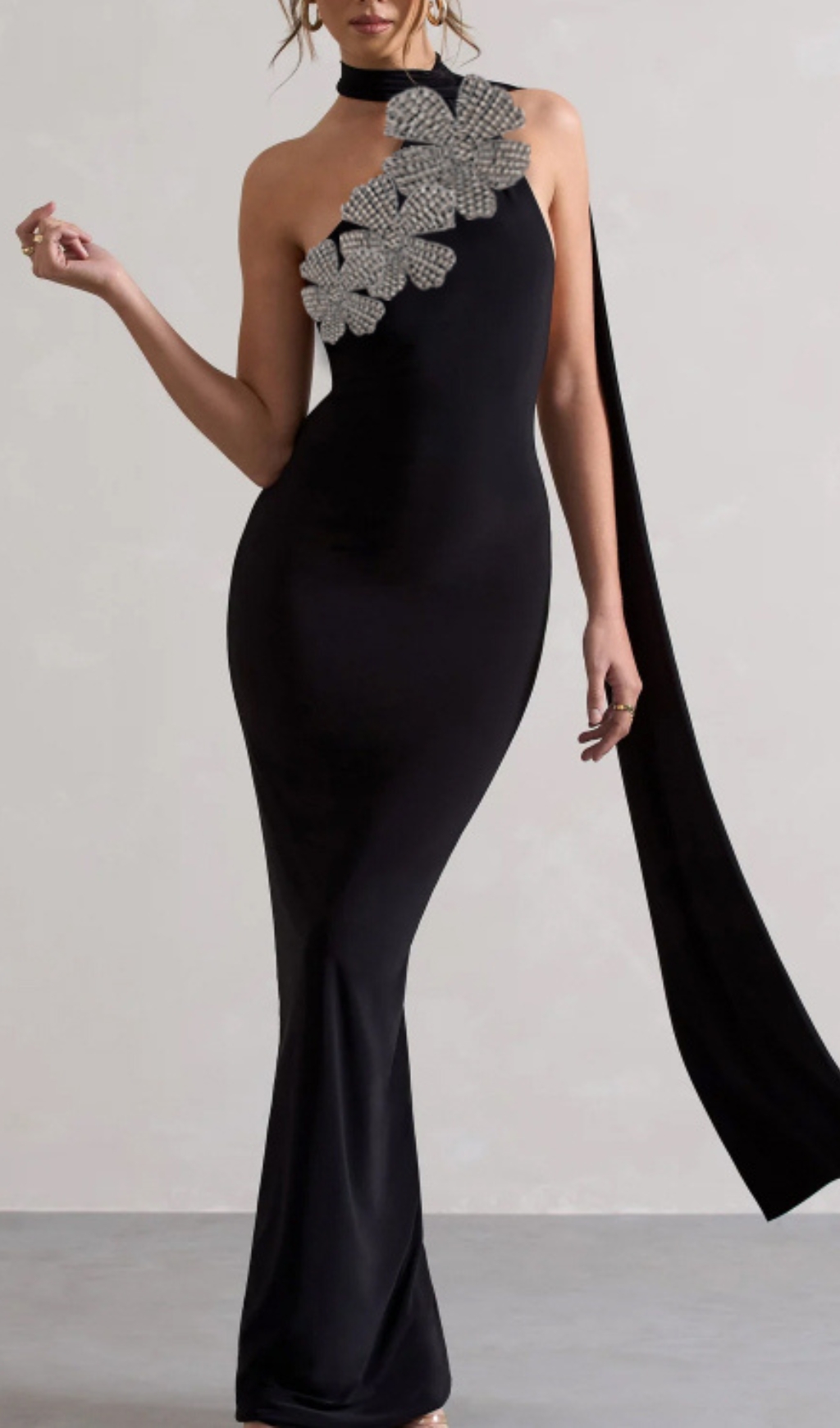 Fashionslee Women Emily Black Diamond Flower Bandage Maxi Dress
