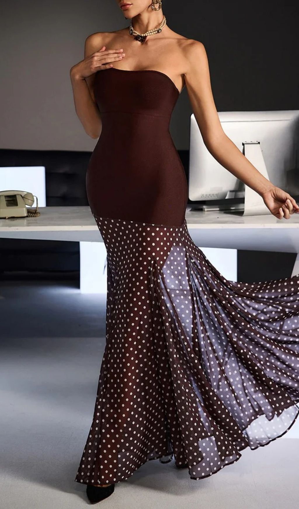 ac0aea2deb70375c75f5ae0a7331f18b.jpg Fashionslee Women Fermintxo Strapless Bandage Dot Maxi Dress