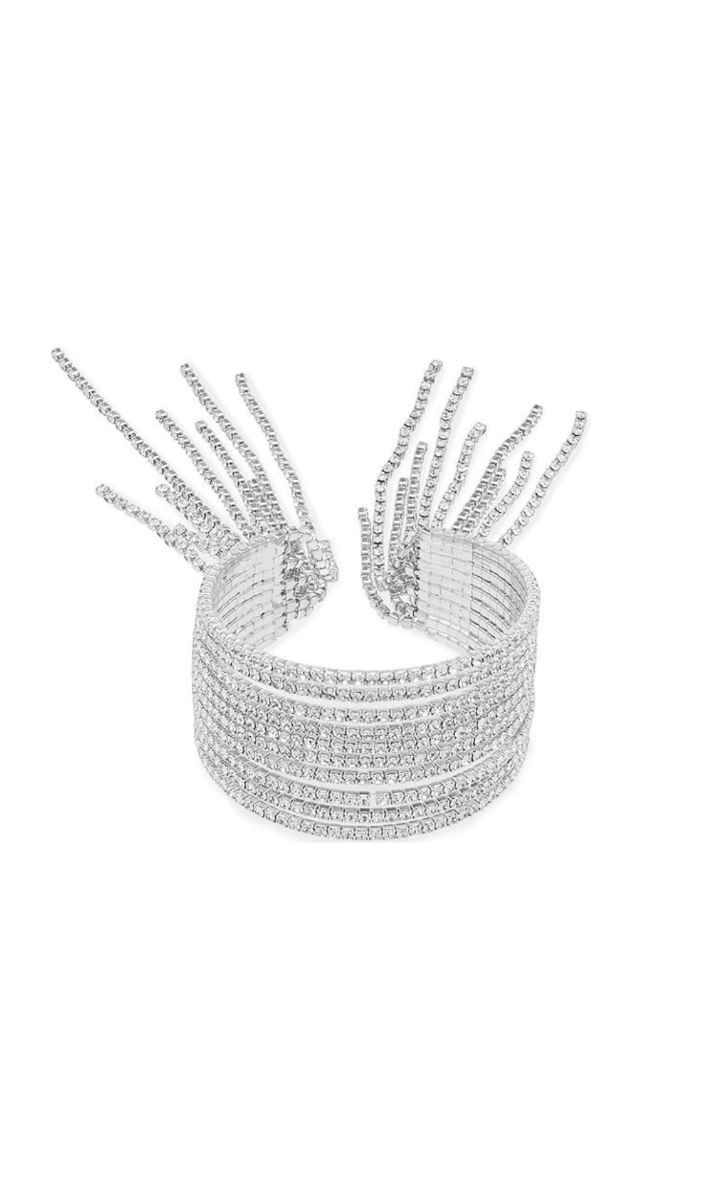 Fashionslee Women Silver Diamante Tassel Cuff Bracelet