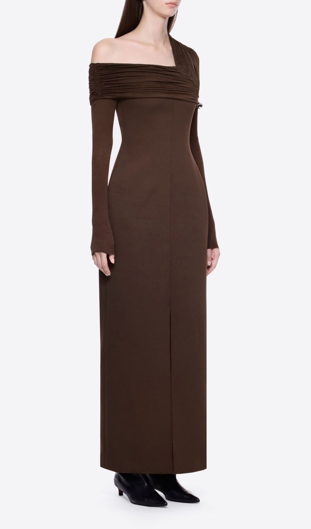 Fashionslee Women Katelynn Coffee Long Sleeve Ruched Maxi Dress