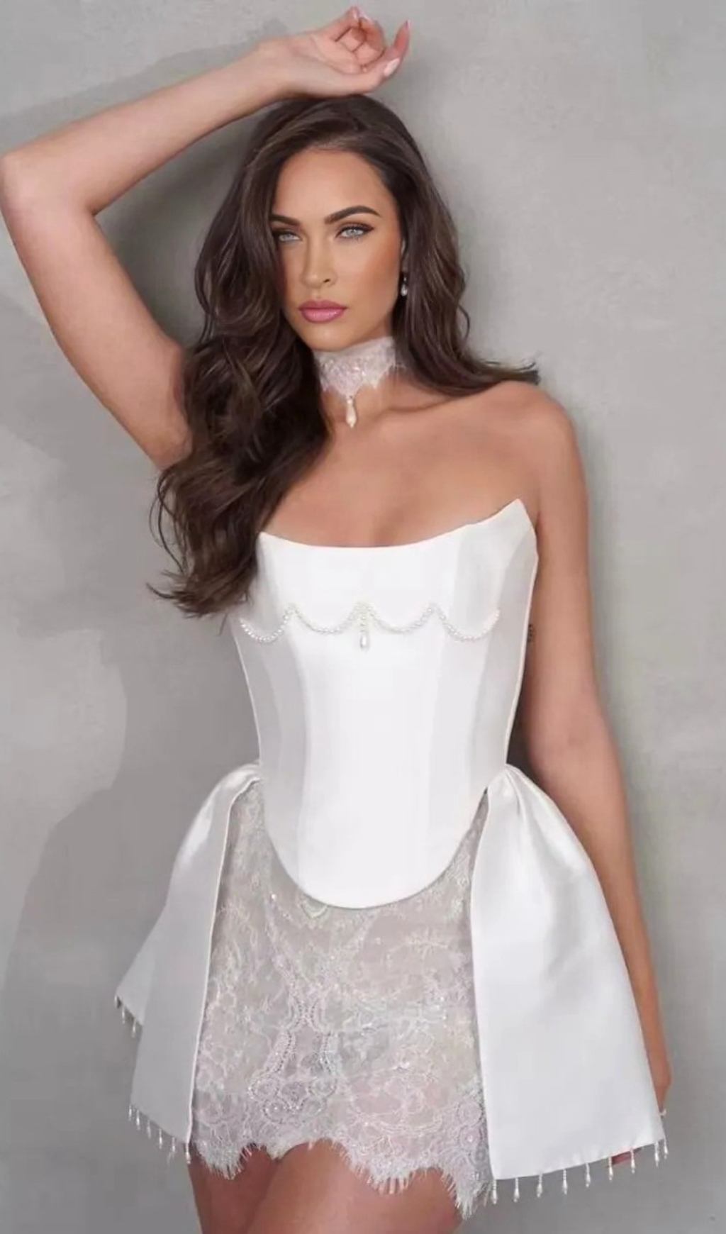 Fashionslee Women Strapless Pearl Lace A Line Dress