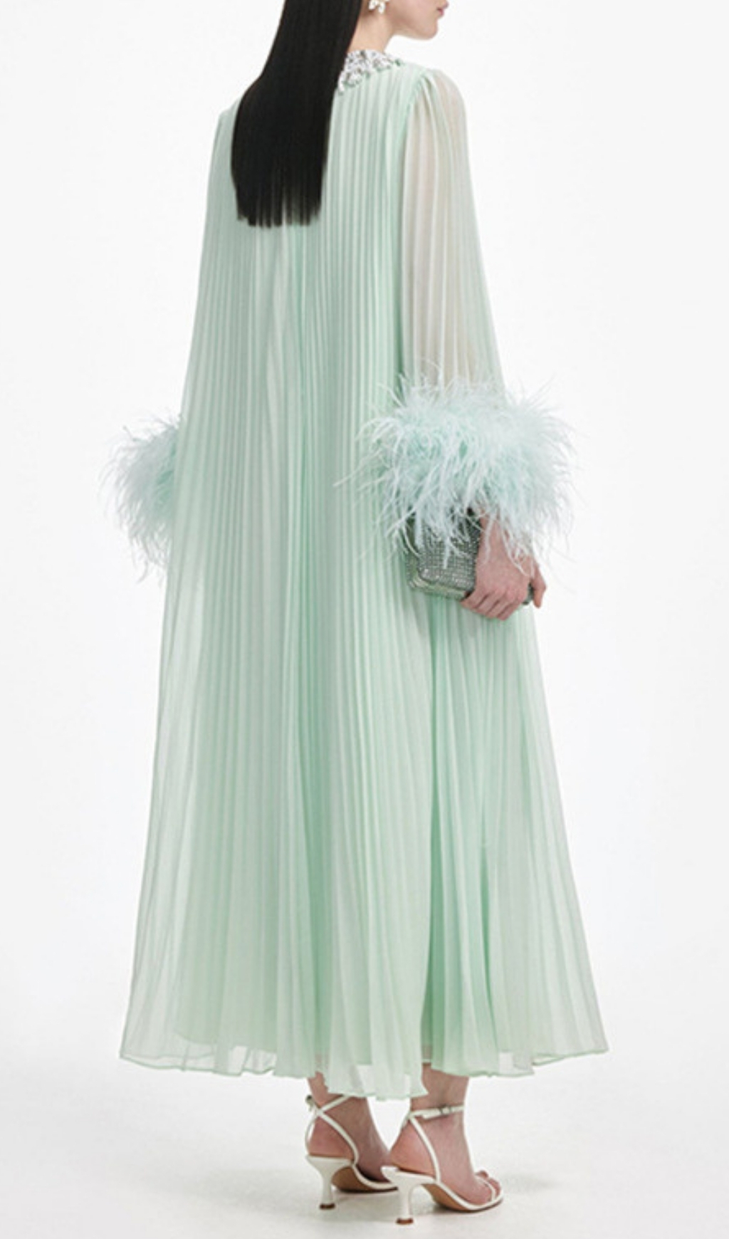 Fashionslee Women Felipe Embellished Feather Pleated Maxi Dress