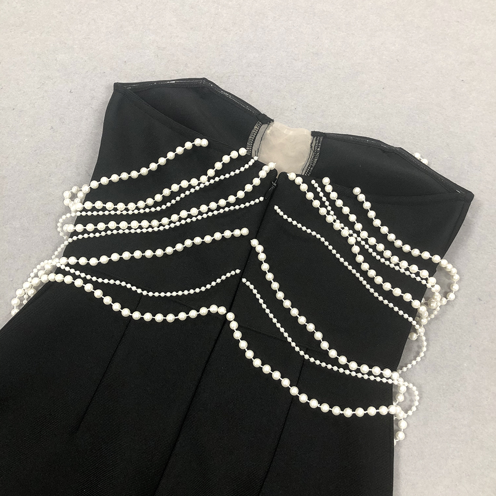 Fashionslee Women Clifton Black Pearl Bandage Maxi Dress