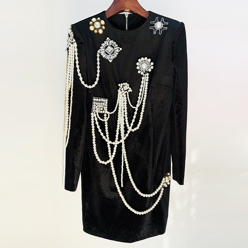 Fashionslee Women Audre Pearl Velvet Mini Dress