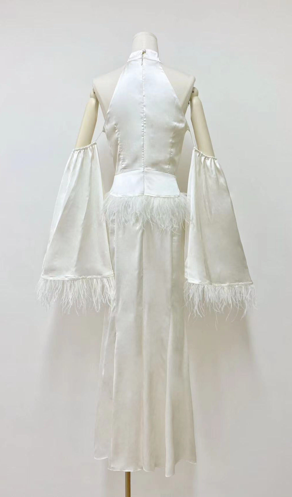 Fashionslee Women Astra Halterneck Feather Satin Dress