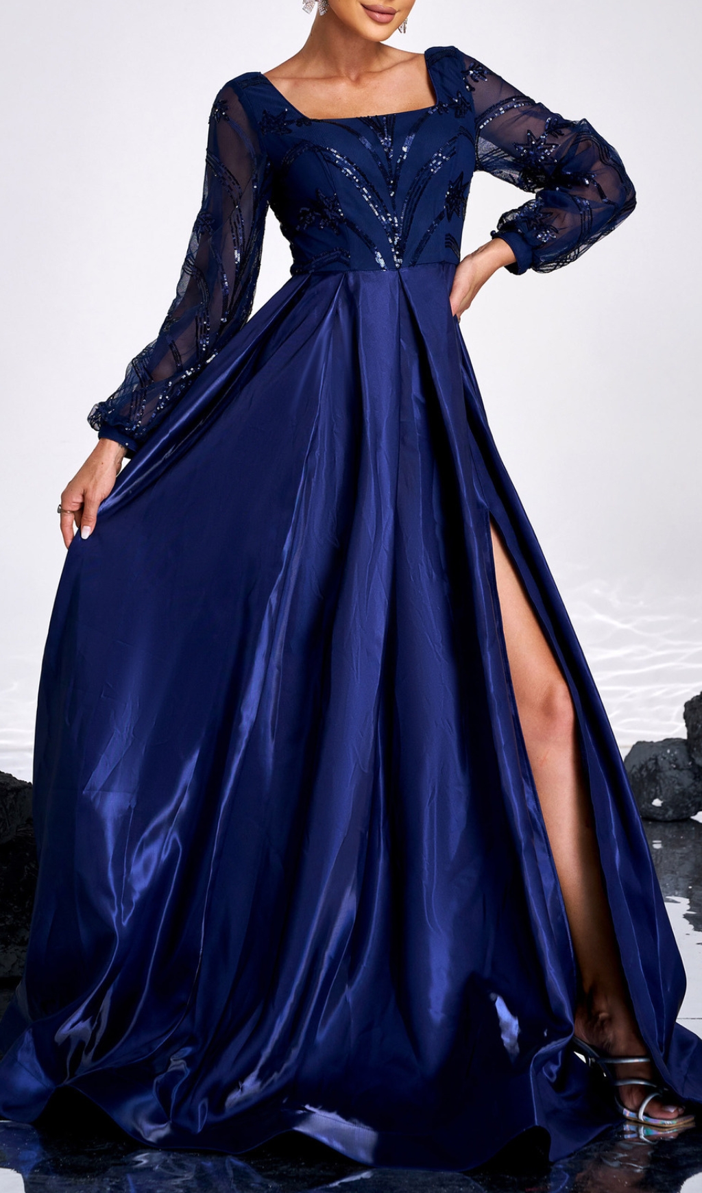 acef2a33153e1793bfc6b12eff104bd5.jpg Fashionslee Women Cruise Blue Long Sleeve Square Neck Maxi Dress