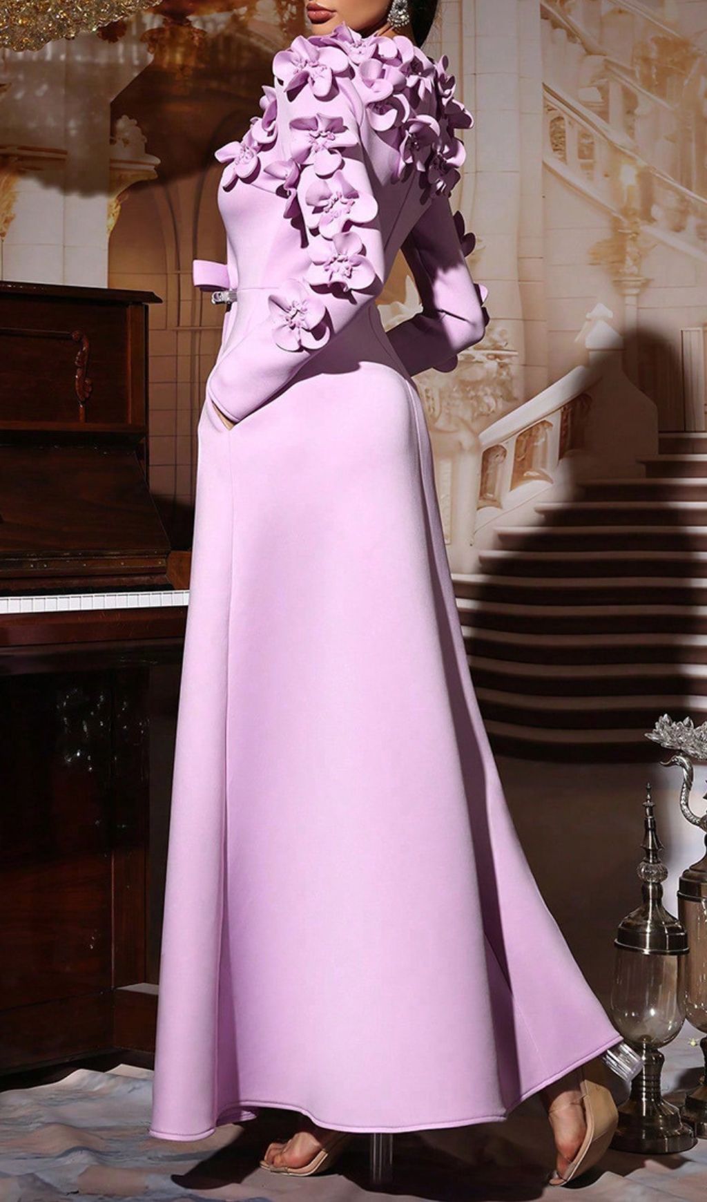 Fashionslee Women Hadia Purple Flower Long Sleeve Maxi Dress