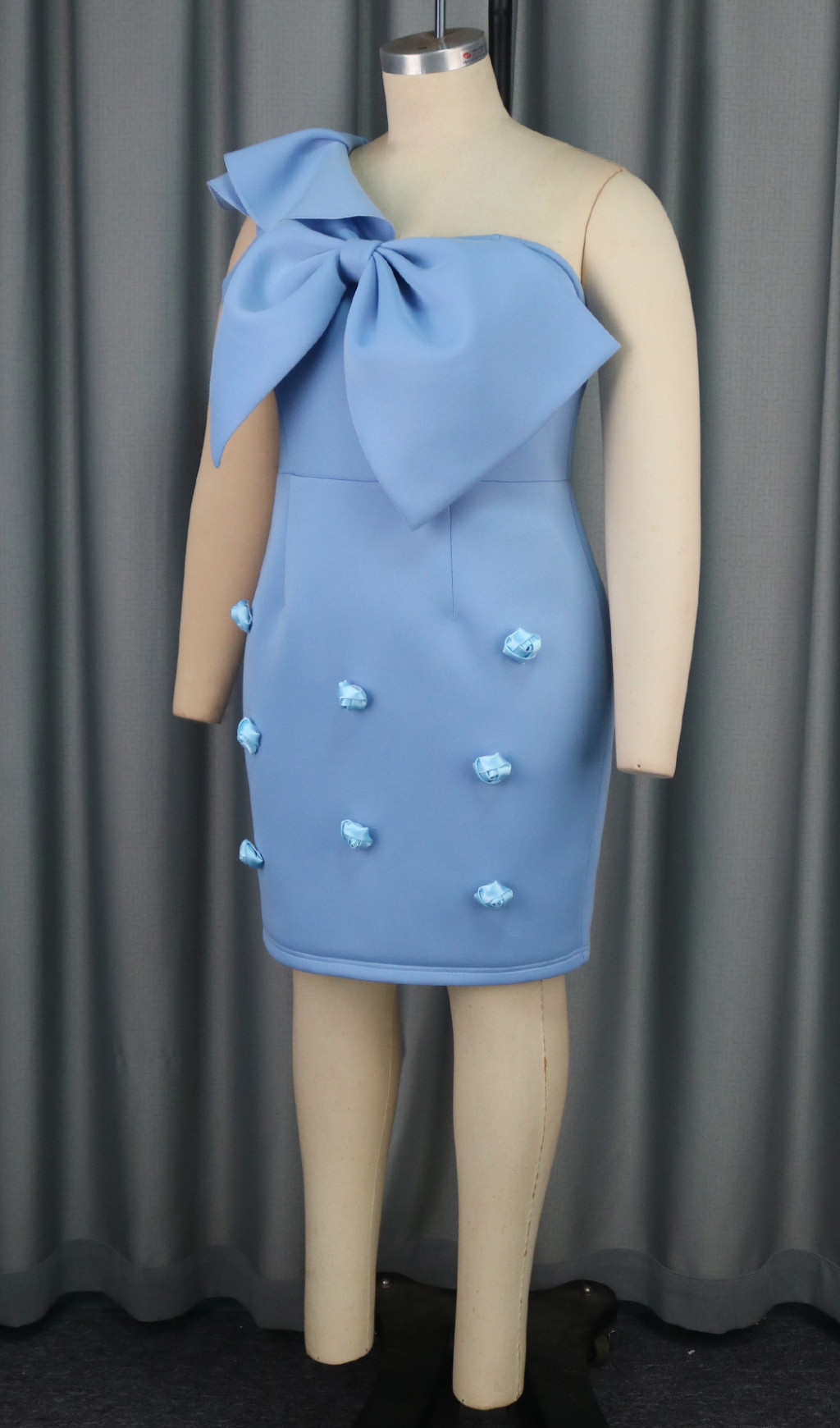 ad43263a61fd8ca84f1c8a962630a2c5.jpg Fashionslee Women Baina Blue One Shoulder Bow Mini Dress