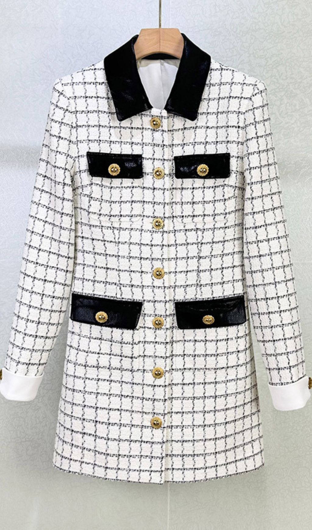 ad78e440f6506f8e3ac06ac8a0a09b95.jpg Fashionslee Women Windowpane Check Bouclé Mini Dress