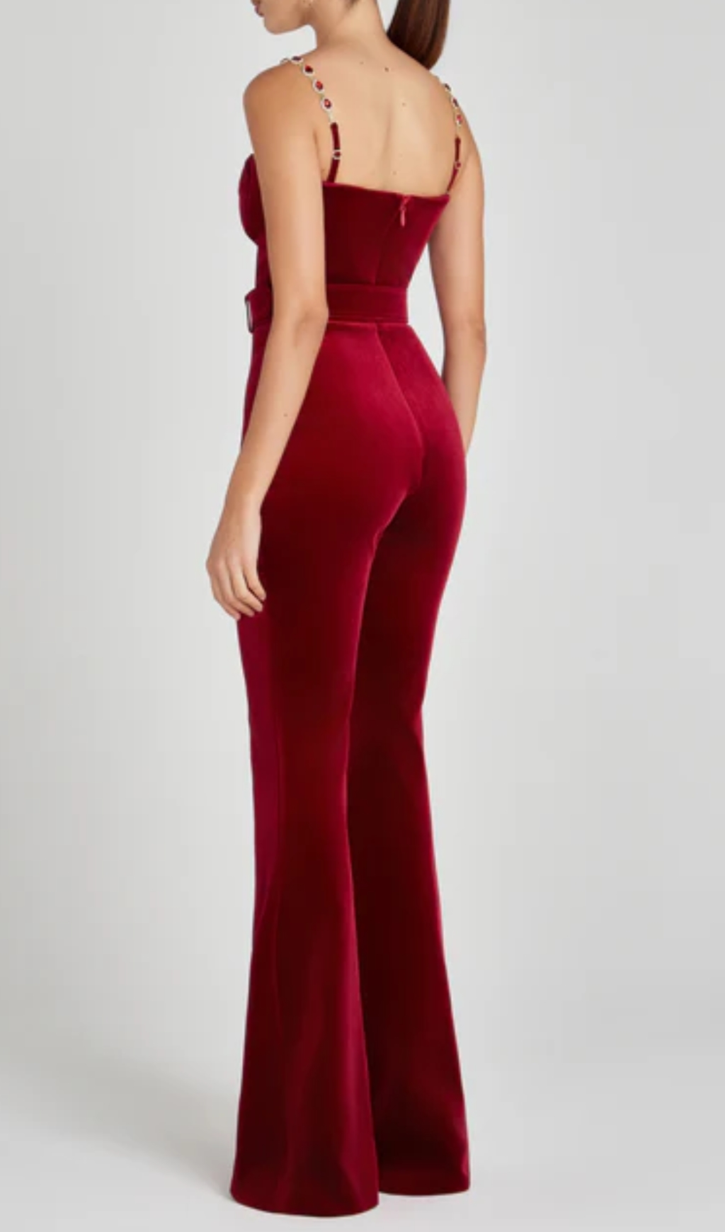 Fashionslee Women Bustier Detail Velvet Jumpsuit Red