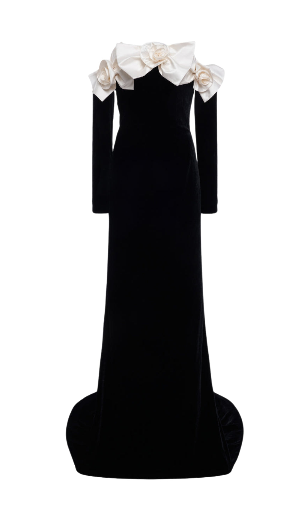 Fashionslee Women Binnie Black Bow Flower Velvet Maxi Dress