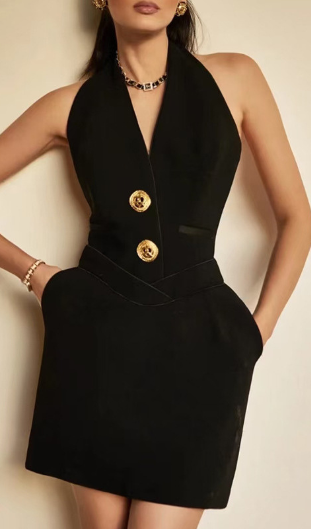 ad9410571c87ee07a06e67e1fb7639ce.png Fashionslee Women Gwydion Halter Button Mini Dress