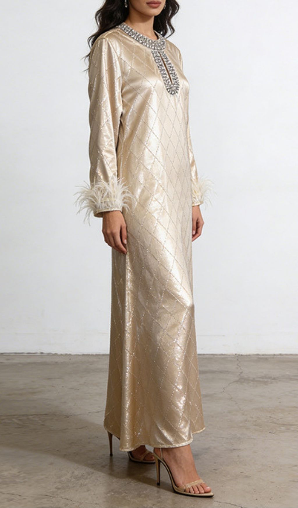 Fashionslee Women Karuka Long Sleeve Feather Maxi Dress