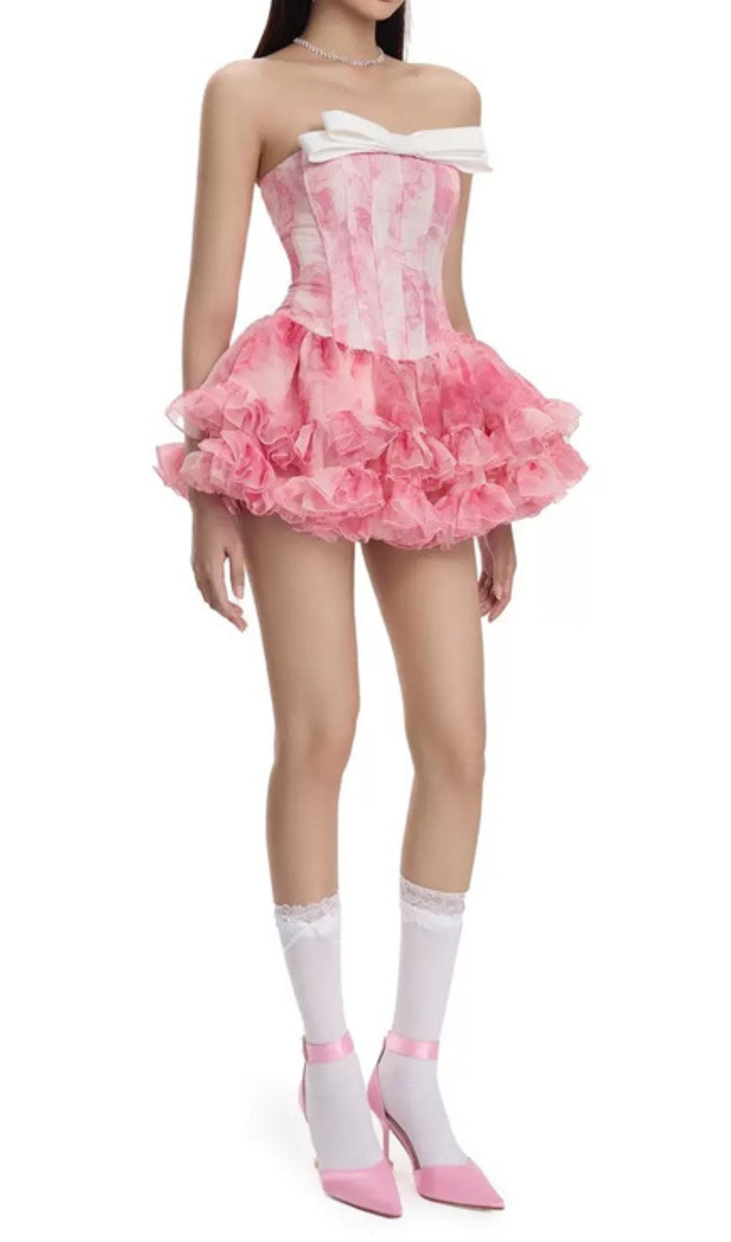 Fashionslee Women Dalya Pink Strapless Corset Mini Dress