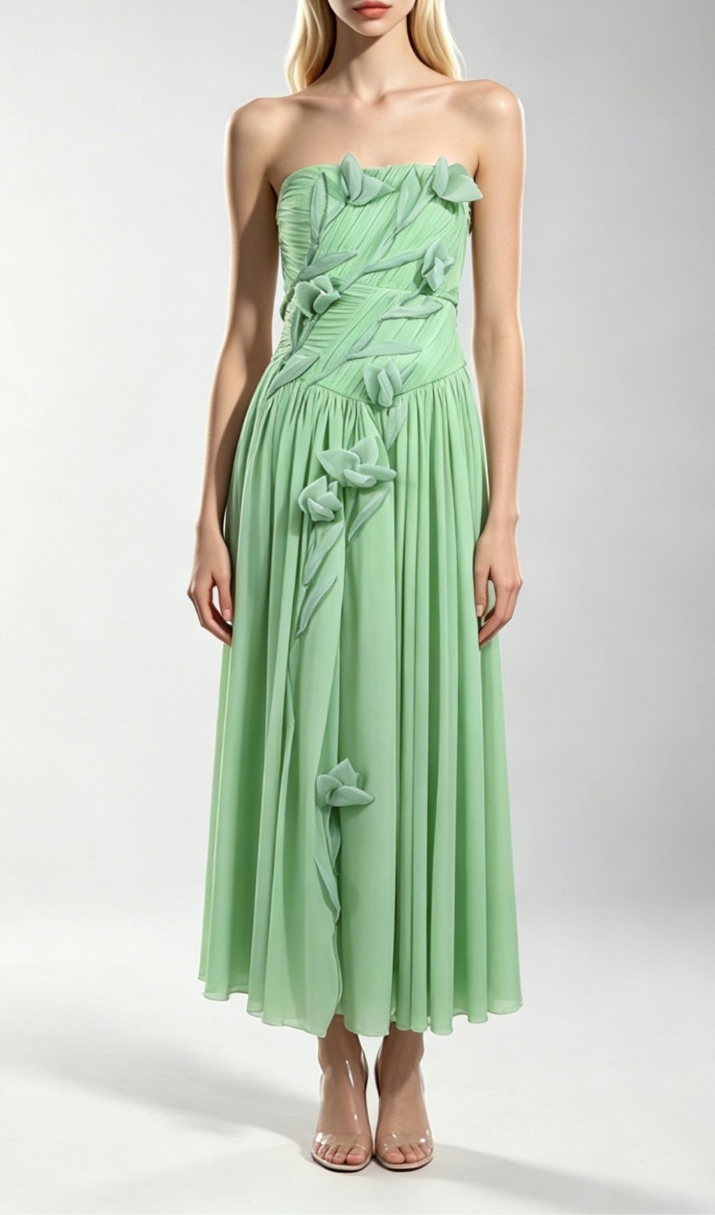 Fashionslee Women Kori Green Strapless Flower Maxi Dress