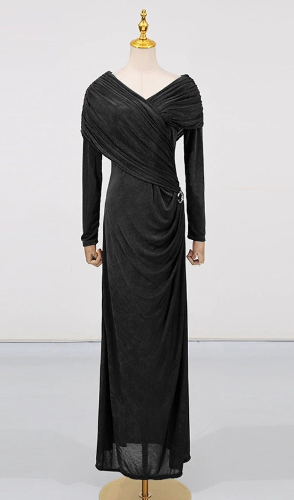 add00b00625839ff8250148b17bbb451.jpg Fashionslee Women Goldy Ruched Long Sleeve Maxi Dress