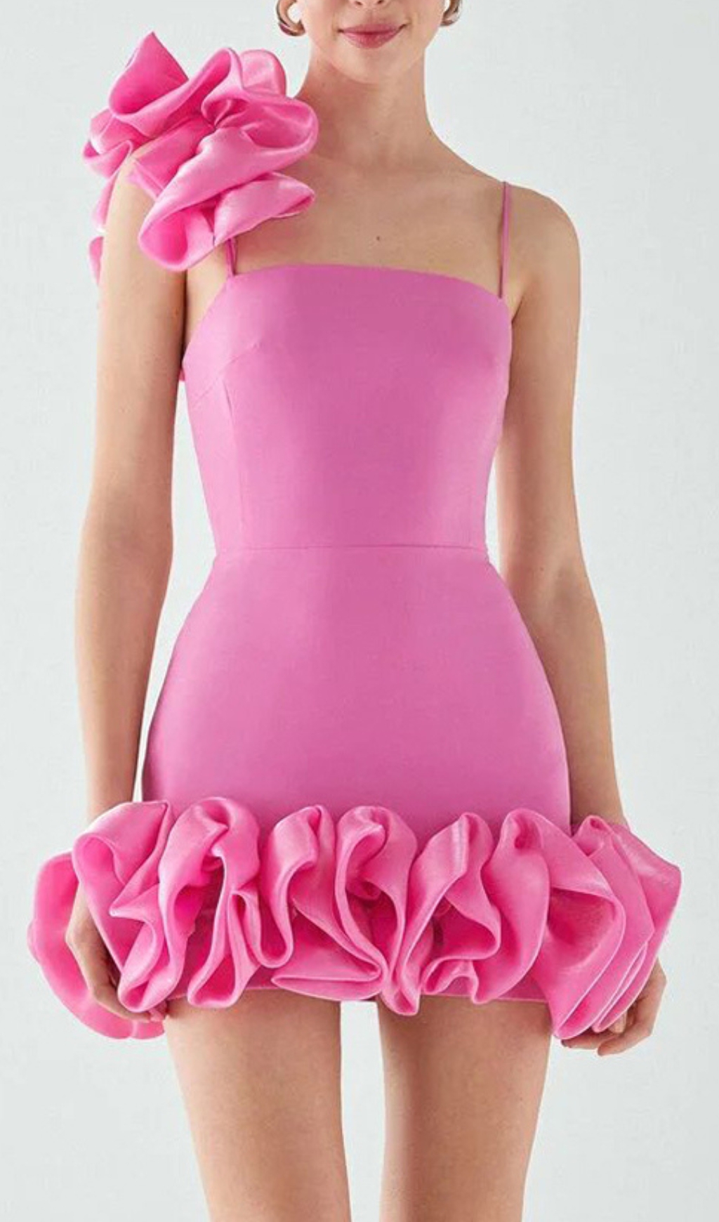 Fashionslee Women Bari Pink Ruffle Detail Mini Dress