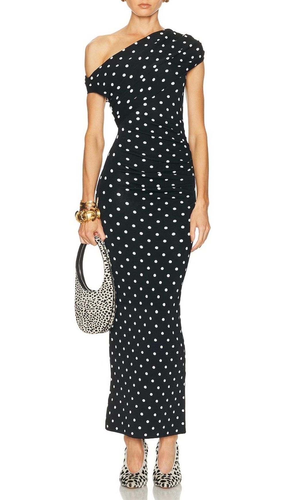 Fashionslee Women Polka Dot Draped Midi Dress