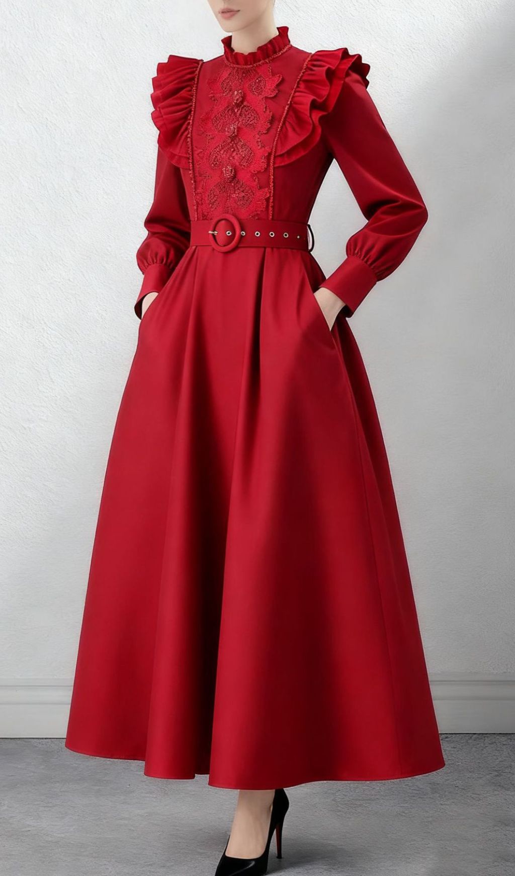 Fashionslee Women Ieuan Red Long Sleeve Maxi Dress