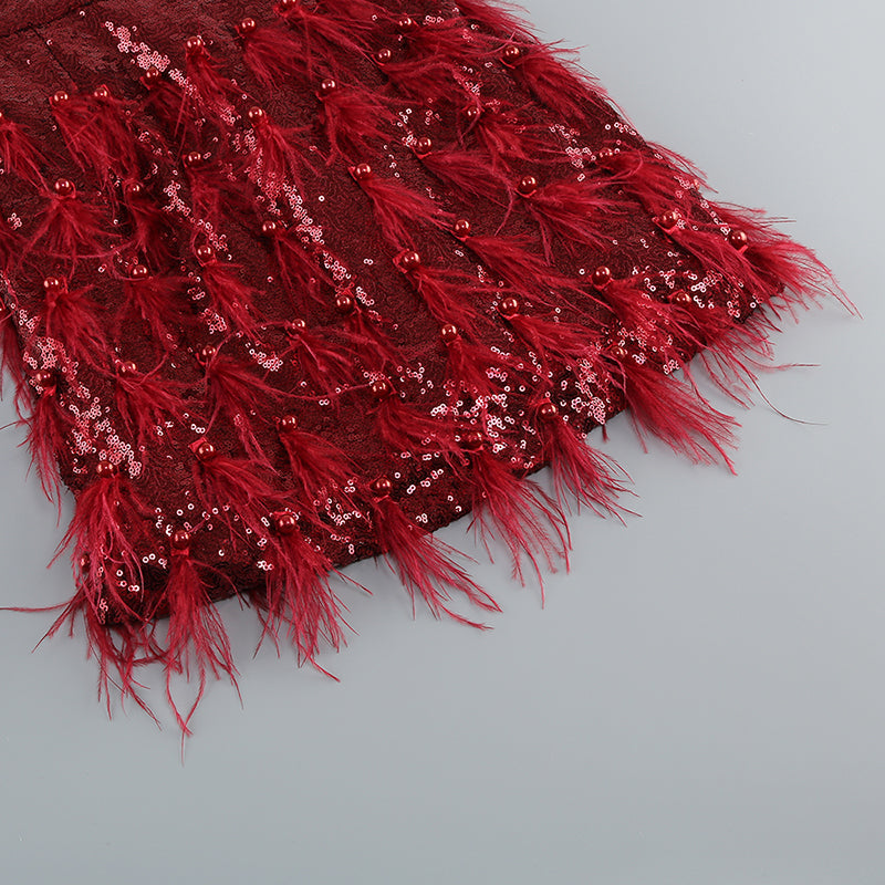 ae46a67d0b1d26e917ed067a5acde9fb.jpeg Fashionslee Women Akanksha Red Feather Sequins Mini Dress
