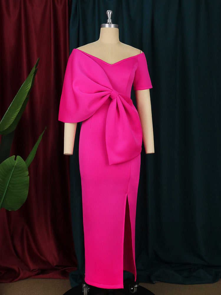 Fashionslee Women Ambrosine Pink Bow-Knot Midi Dress