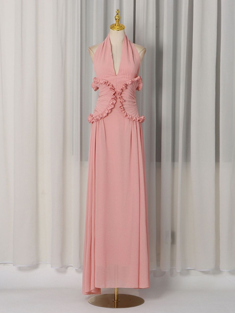 VIRAL HALTER PLEATED MAXI DRESS - OWNCI