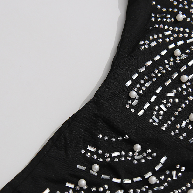 Fashionslee Women Hawkeye Black Crystal Beaded Mini Dress