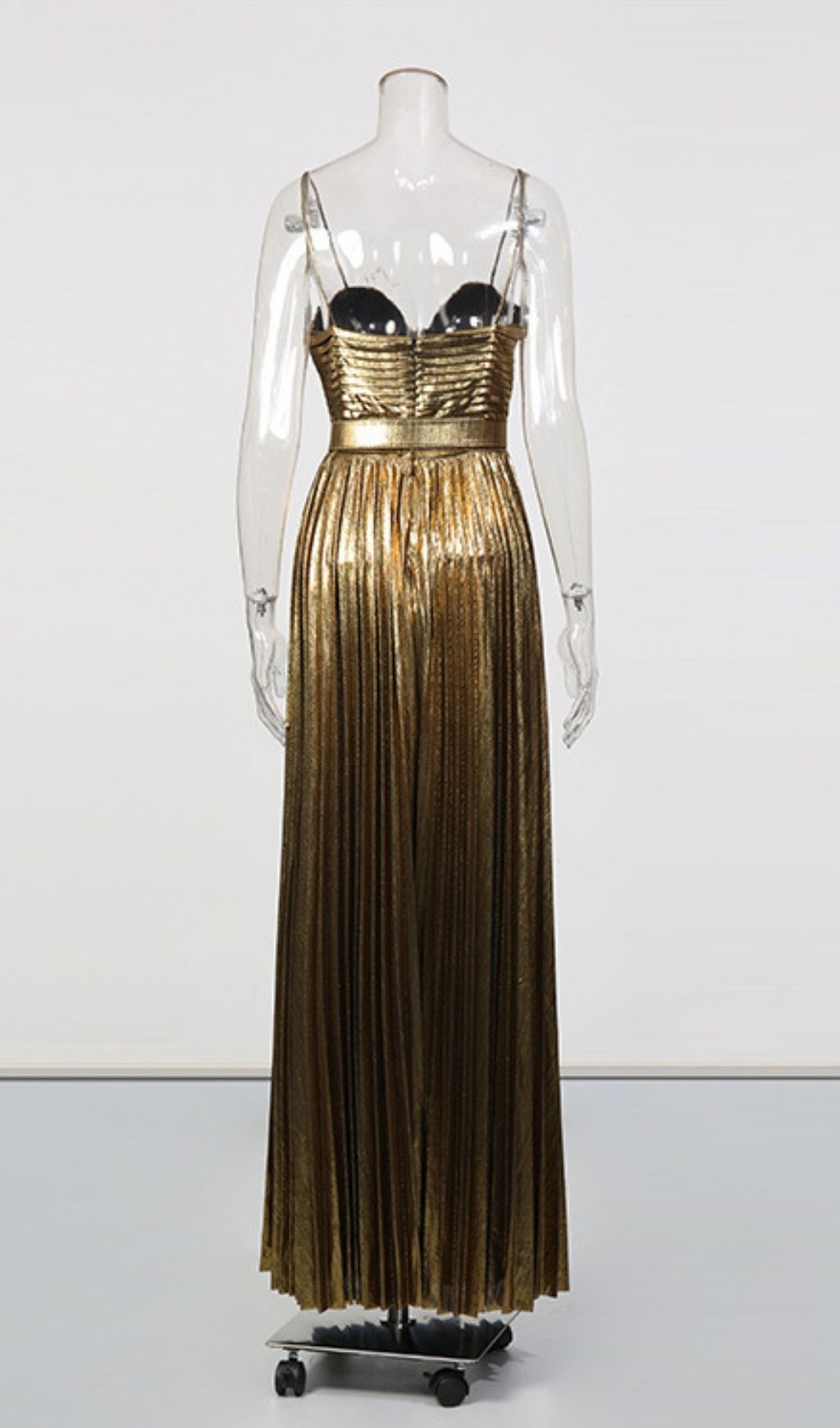 ae834aa62c780914f03ae4e6a281e5e0.jpg Fashionslee Women Kalyssa Gold Strappy Pleated Maxi Dress