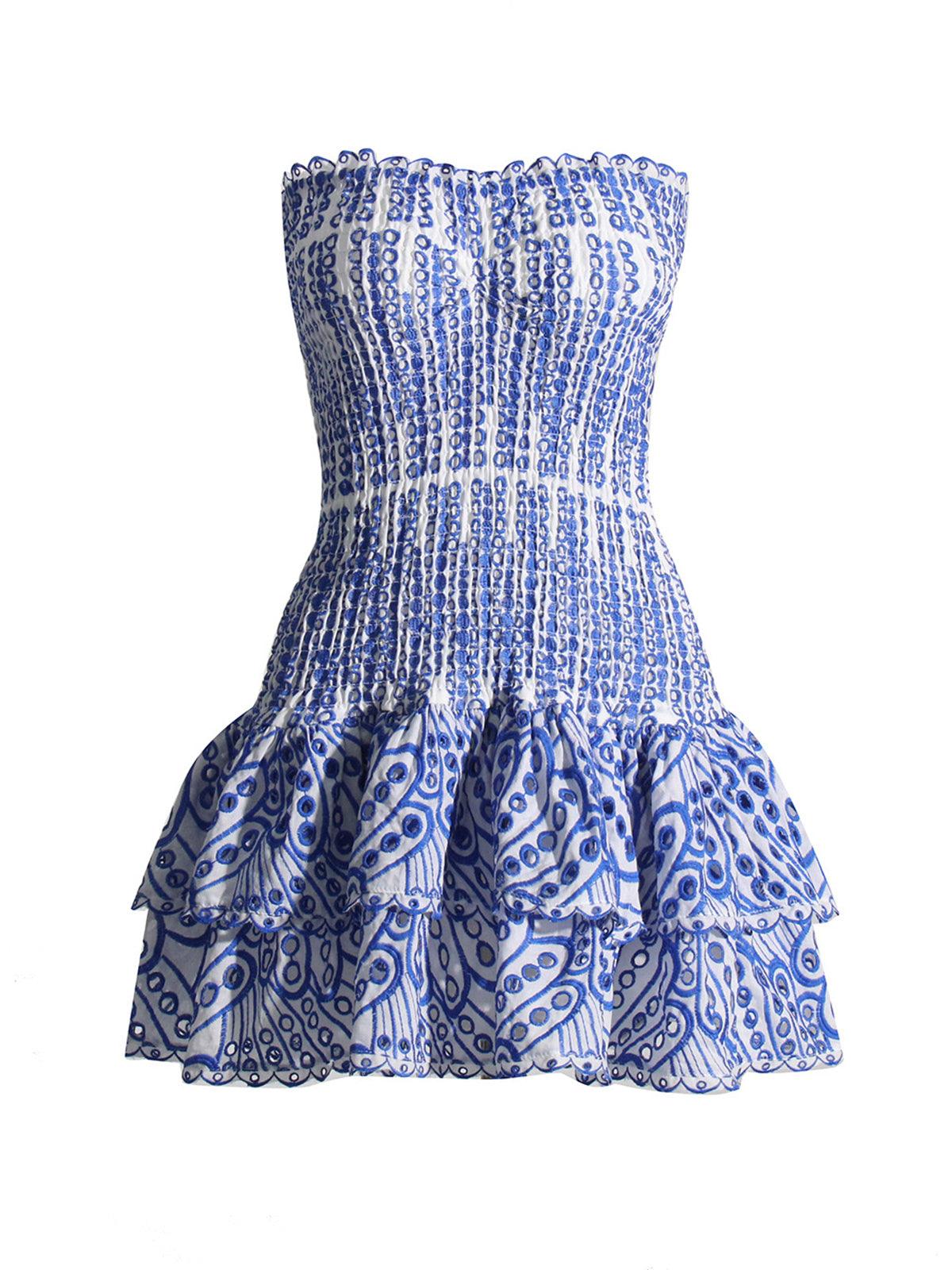 ae88029ffe2ec930e889cfced5659666.jpeg Fashionslee Women Strapless Ruffle Mini Dress In Blue