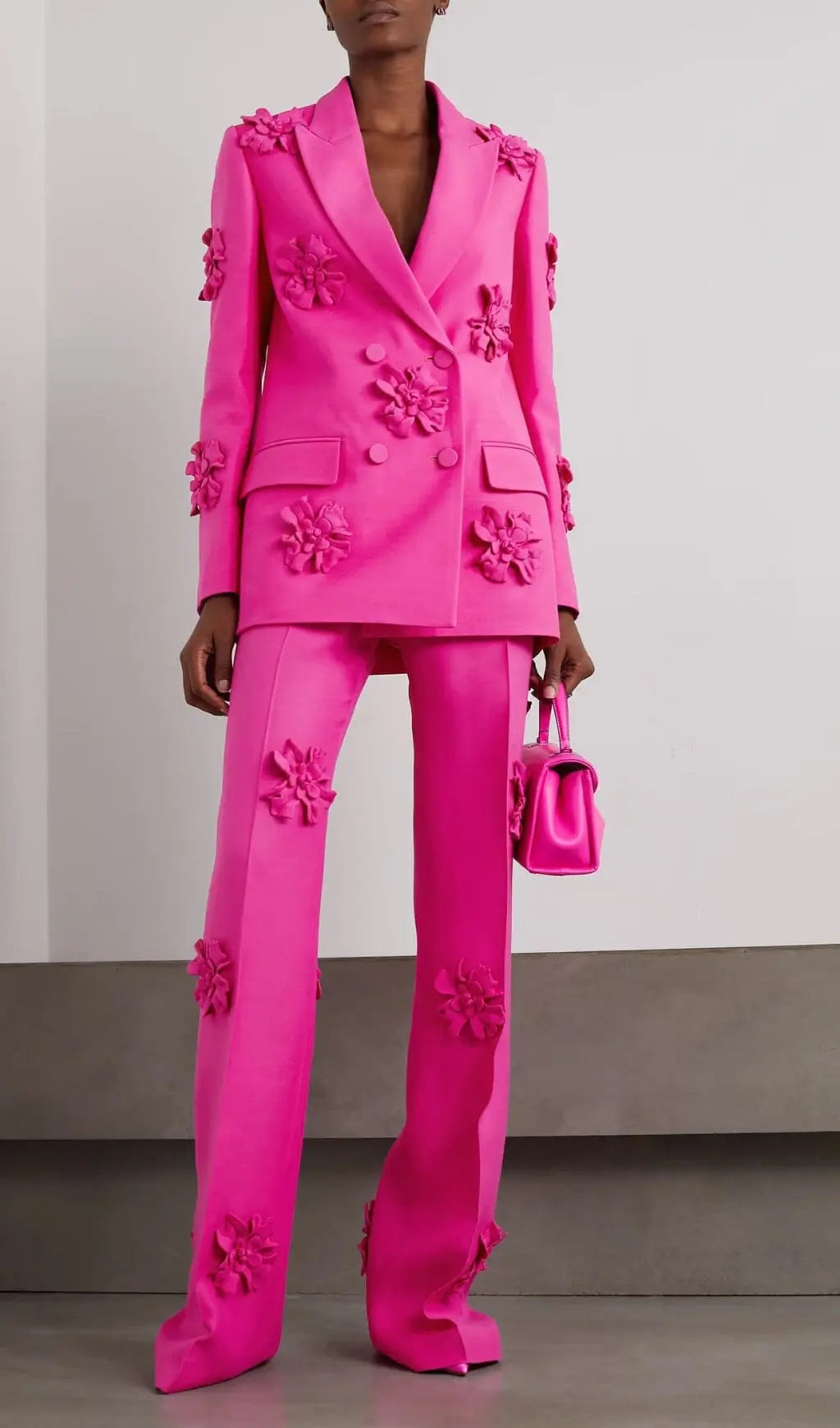 Fashionslee Women Acedia Pink Three Dimensional Floral Suit