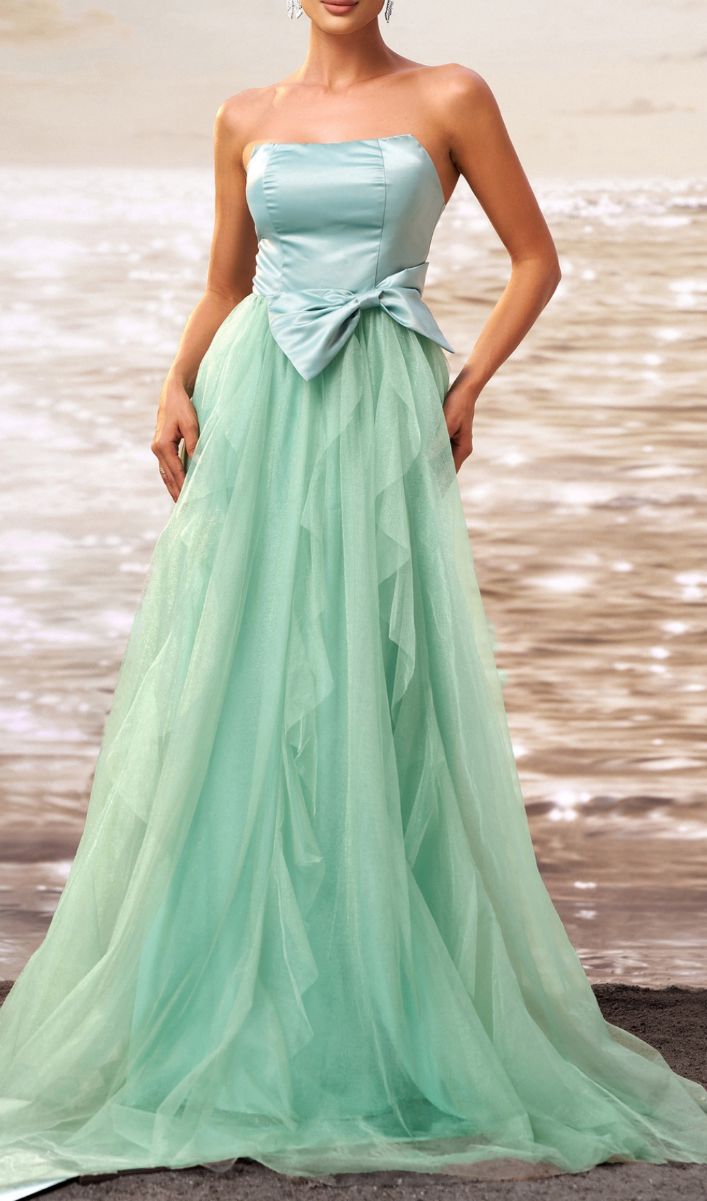 aeb3a24a33f17c844866eb0986e12962.jpg Fashionslee Women Dafna Mint Strapless Bow Mesh Maxi Dress
