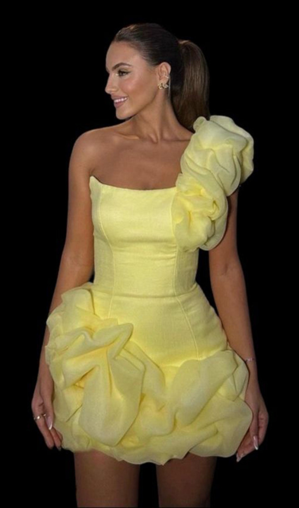 Fashionslee Women Drika Yellow One-Shoulder Mini Dress