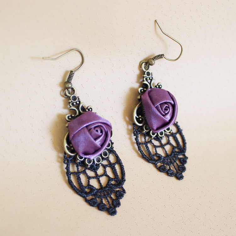Fashionslee Women Hollow Lace Rose Earrings