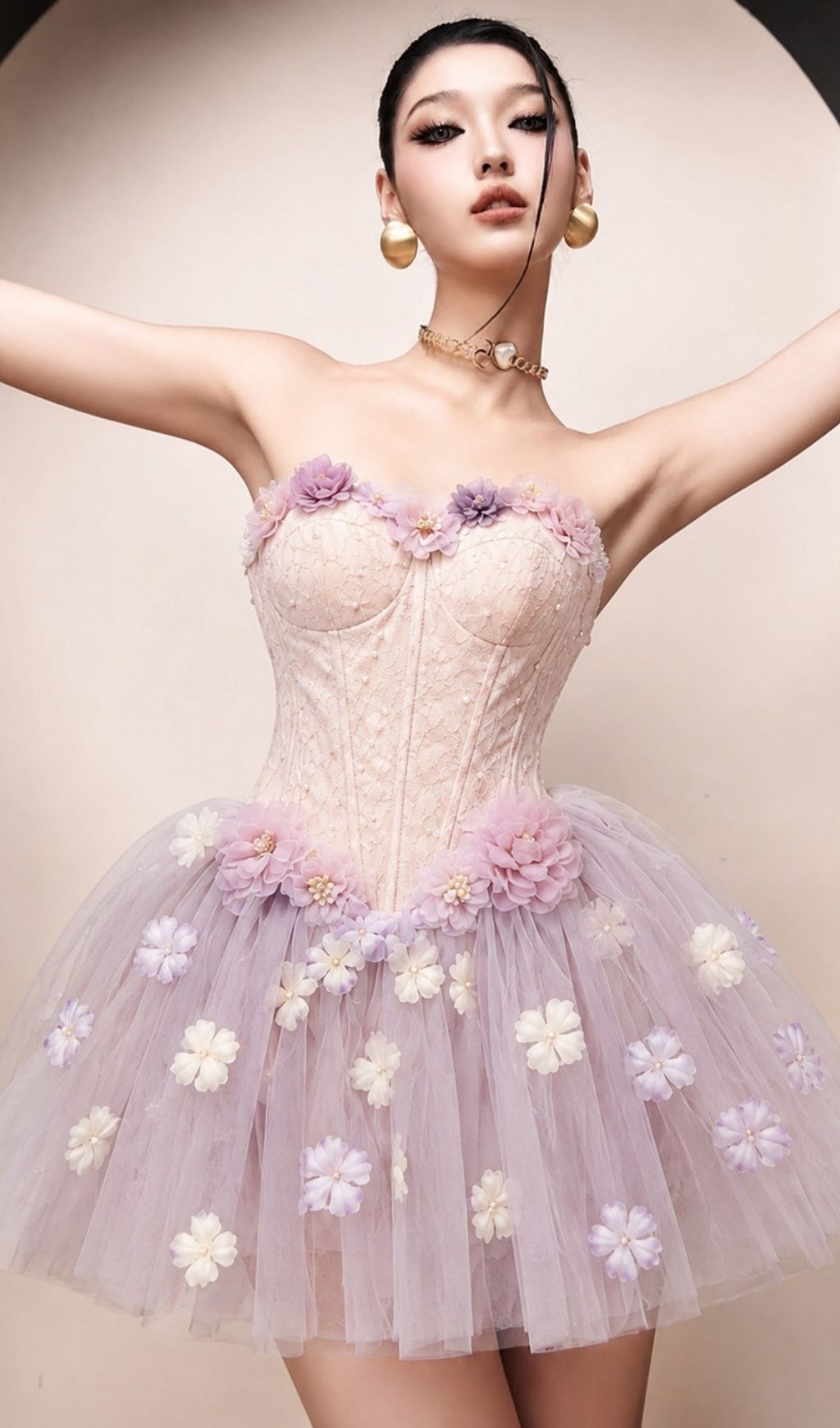 aedbc18a07ee0c82fa8b6ff67ee937cc.jpg Fashionslee Women Kya Strapless Corset Flower Mesh Mini Dress