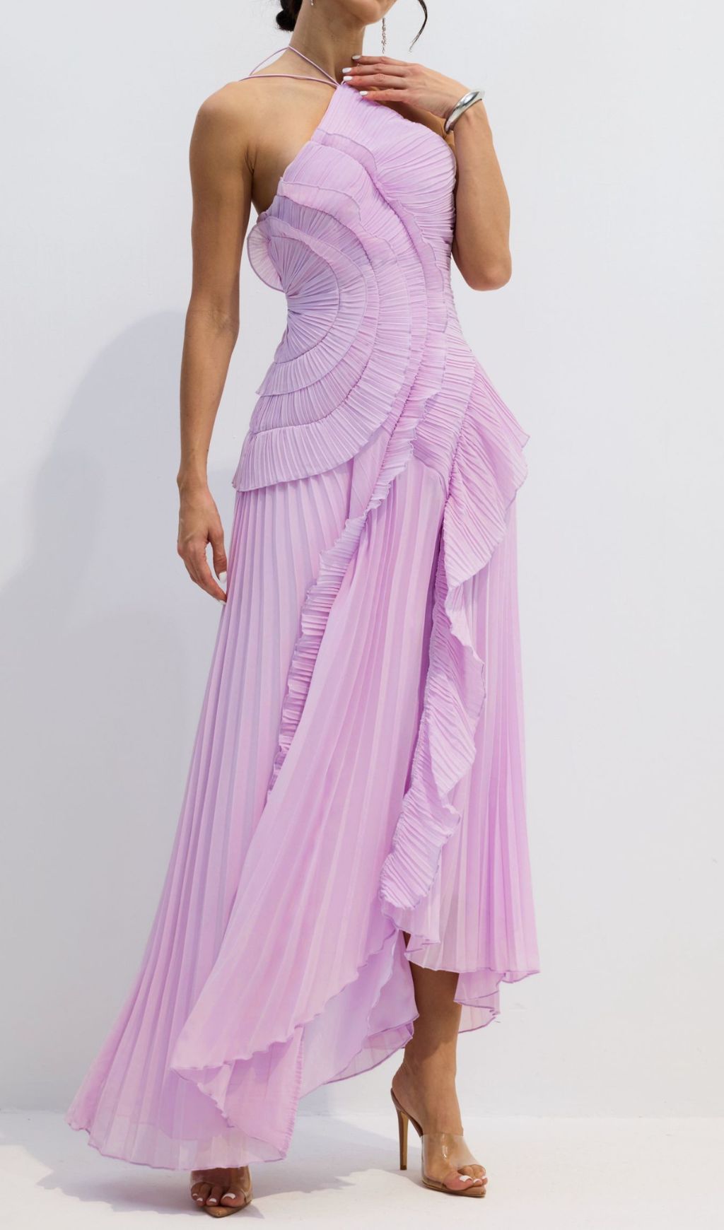 Fashionslee Women Finneas Purple Halter Pleated Maxi Dress